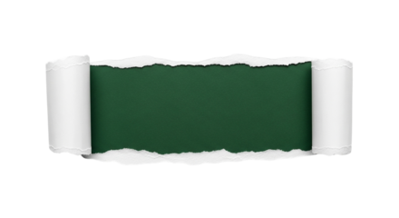 Ripped paper white edge and black background with deep green paper underneath Torn edges paper on transparent background
