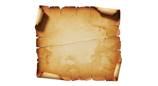 Antique Parchment Paper Texture Background Aged Scroll Vintage Design Old Map Treasure Hunt on transparent background