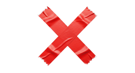 Red Masking Tape X on Black Background Sticky Adhesive Strips with Torn Edges Caution Graphic on transparent background
