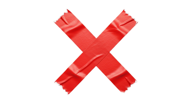 Red Masking Tape X on Black Background Sticky Adhesive Strips with Torn Edges Caution Graphic on transparent background
