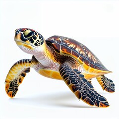 Majestic sea turtle portrait with intricate shell pattern detail isolated on white background