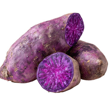 Fresh Organic Purple Yam Over White Background in Studio Light