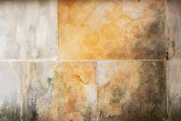Stained plaster panels with seams and warm patina, grunge wall
