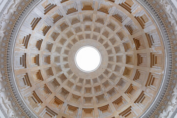 Coffered dome interior with central oculus viewed from below
