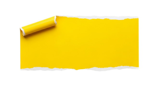 Yellow Abstract Torn Paper Background with Rolled Edge for Graphic Design Mockup Template on transparent background - Powered by Adobe