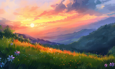 sunset in the mountains