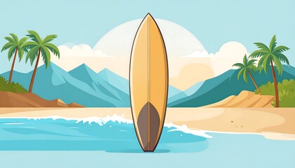 Surfing scene with a surfboard