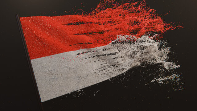Particle flag of Indonesia. The Republic of Indonesia flag. Waving flag of Indonesia