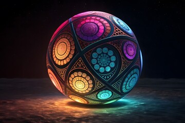 Ornate Sphere with Colorful Geometric Patterns image photo neon PNG Transparent background