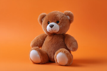 Obraz premium Cute teddy bear sitting on an orange background for kids