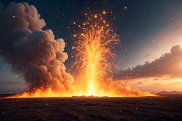 Volcanic Eruption with Fiery Explosion volcano fire neon PNG Transparent background