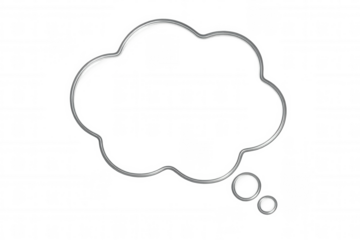 Chrome thought bubble floating on a transparent background, symbolizing innovative thinking and open communication