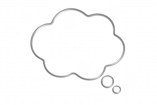 Chrome thought bubble floating on a transparent background, symbolizing innovative thinking and open communication