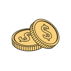 Two golden coins with dollar signs representing financial success and wealth accumulation through investment