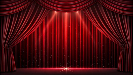Red theater curtain with spotlight on empty stage background
