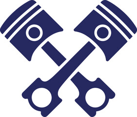 Crossed dark blue engine pistons icon automotive mechanical