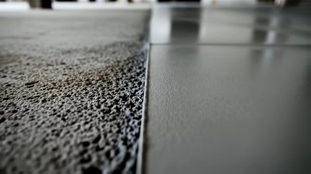 Visual contrast between untreated rough concrete and adjacent areas freshly leveled with selfleveling compound.