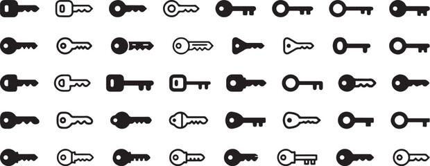 Naklejka premium key, lock, security, access, icon, set, collection, vintage, modern, silhouette, graphic, design, symbol, vector, illustration, object, metal, antique, old, new, simple, flat, outline, shape, door, en