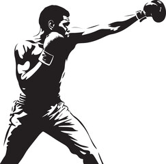 Silhouette of a boxer throwing a punch with boxing gloves on a white background fighting