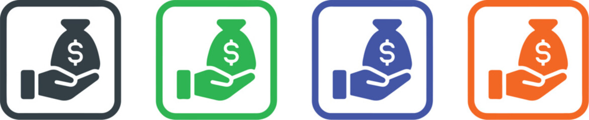 hand, money bag, icon, finance, wealth, savings, investment, currency, dollar, cash, banking, loan, income, profit, vector, graphic, design, symbol, isolated, white background, dark gray, green, blue,