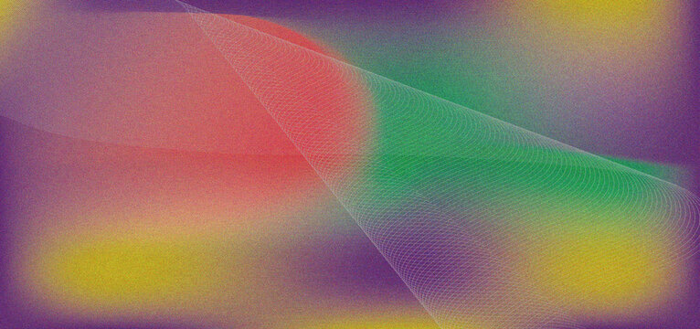 Abstract textured background with vibrant red green and yellow circular and triangular shapes on purple