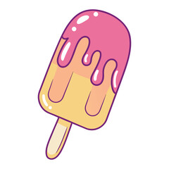 Ice Cream Popsicle with Pink Dripping Topping Vector 