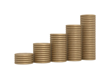 Growing wealth concept with golden coins stacked high representing financial success and investment growth