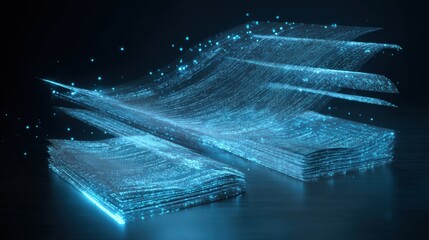 Digital Data Flow: Intricate streams of glowing data cascade and converge across a dark backdrop, evoking the modern dynamics of digital information and complex processing.