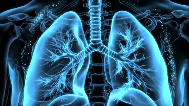 Lungs anatomy 3D render, glowing, medical