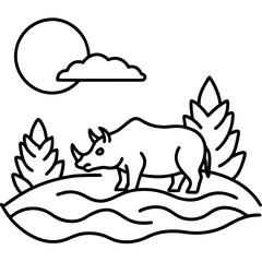 Elegant rhino illustration for conservation awareness, perfect for educational materials, books, or wildlife campaigns, promoting nature and animal protection in a simple style