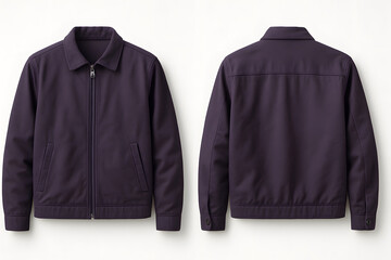 Deep Purple Jacket Mockup – Front and Back View on White Background for Apparel Branding