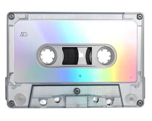 Obraz premium Transparent PNG available_Iridescent Cassette Tape 3d rendered, isolated on transpar