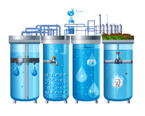 Water purification industry. Factories and filtration aqua engineering system. Cleani