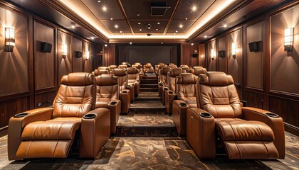 Luxurious home theater with leather reclining seats and ambient lighting setup perfectly