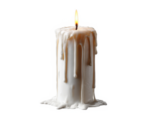 White melting candle isolated on transparent background

