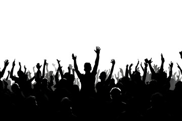 Energetic crowd cheering and raising hands in excitement, capturing the vibrant atmosphere of a live event or celebration with dynamic silhouettes