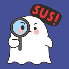 Cute Ghost Detective SUS Emote Vector on Blue Background