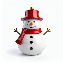 Festive snowman ornament with vibrant red accents, perfect for holiday cheer on white background