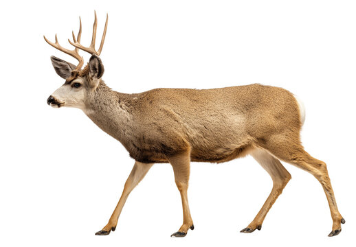 Adult Mule Deer with Antlers Walking on Transparent Background 