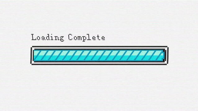 Pixelated Loading Bar Animation with Retro Game Style, Progress and Completion Display, Pixel Art Loading Screen, Isolated Background, 4K Video
