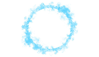 Blue smoke forming a circular frame with curling vapor, ideal for abstract, decorative, and elegant visual designs with fluid motion