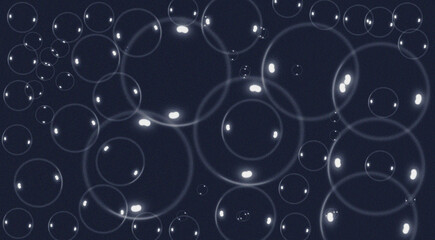 Abstract dark background with many reflective bubbles and light streaks creating a cosmic effect