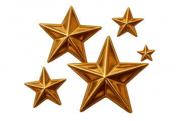 Obraz premium Five golden shining stars of different sizes on a transparent background, perfect for festive decorations and celebratory designs