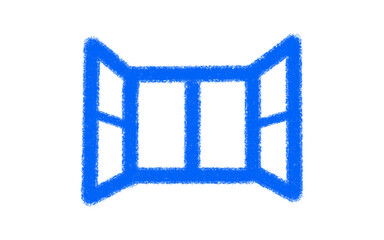 Hand-Drawn Open Window Graphic with a Blue Textured Outline. opened window with a bright blue, brush stroke grainy texture.