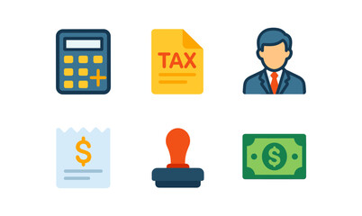 Tax consulting icons set for financial services and business solutions