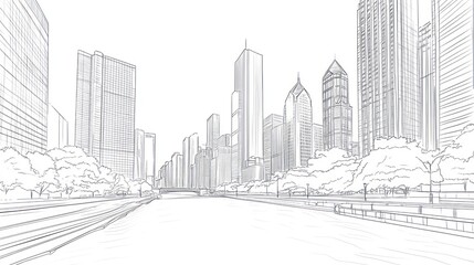 Fototapeta premium Urban skyline line drawing