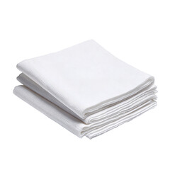 Neat pile of cotton napkins in white, subtle weave texture and natural edge offset, isolated on transparent background.
