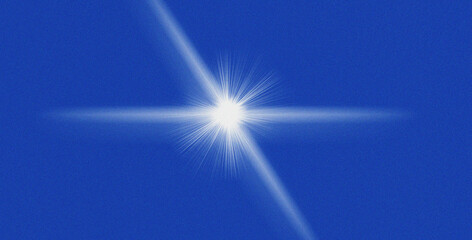 Bright starburst flare emanating light across deep blue cosmic background with subtle streaks