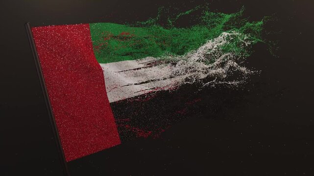 Particle flag animation of UAE. United Arab Emirates flag animation. Waving flag video of UAE