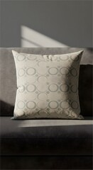 Elegant Beige Cushion with Geometric Pattern.